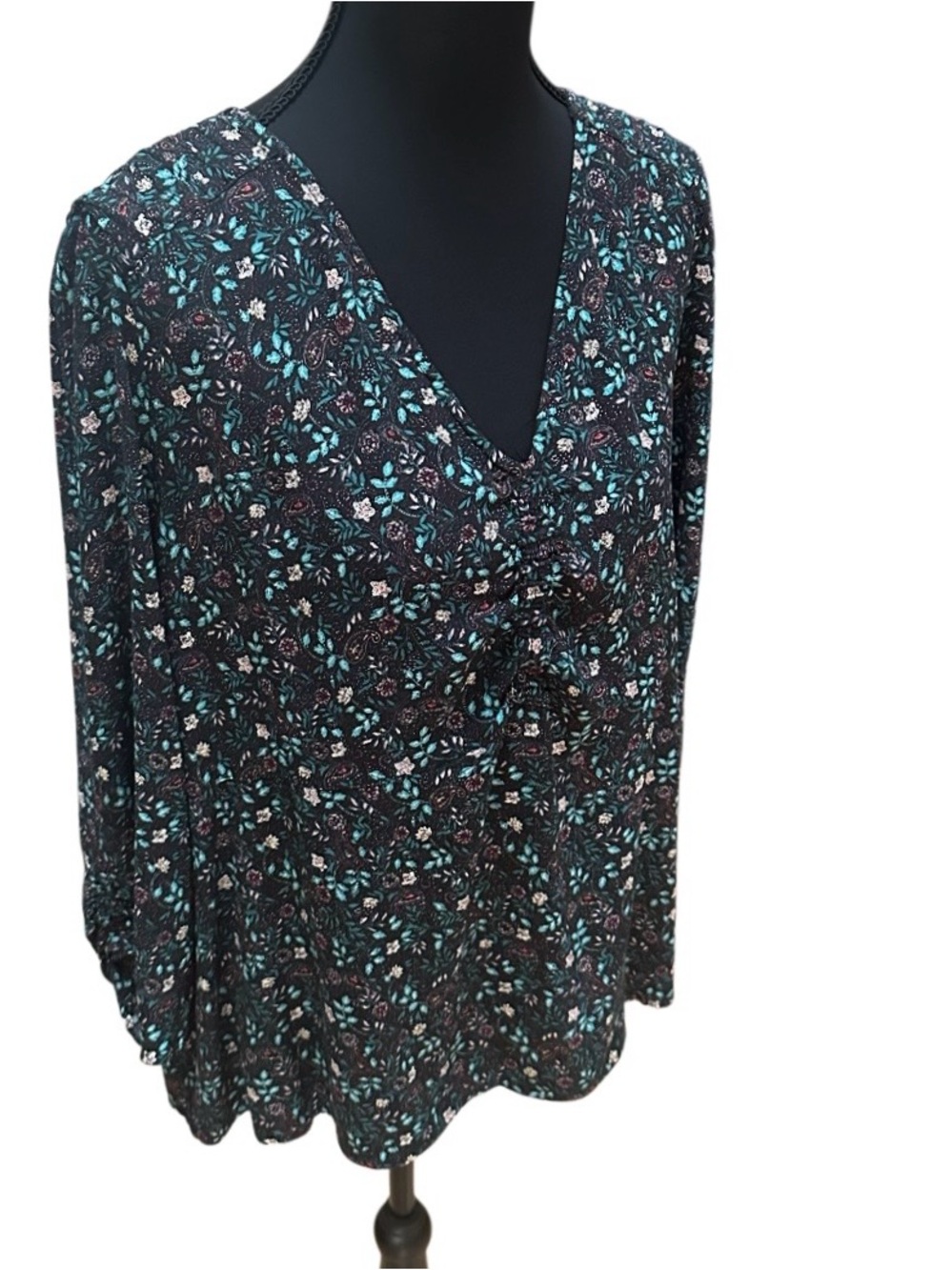 Women’s Fat Face Kinsey Evergreen Blouse Top V-Neck Ditsy Print  S 14 NWOT